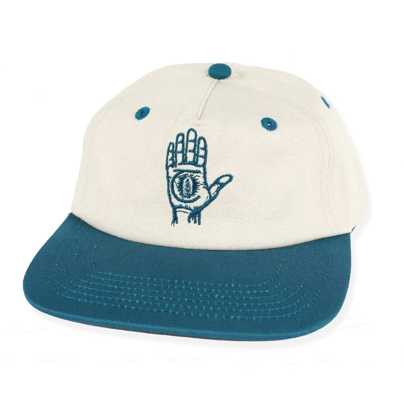 Hand Of Theories Snapback Hat // Pearl/Blue Jay