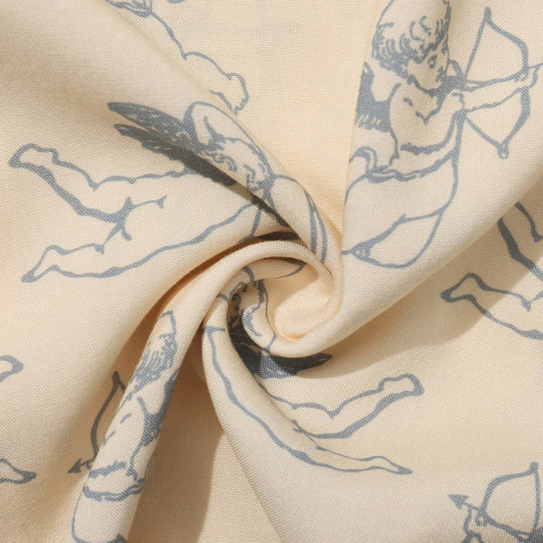 Chemise courte manche Hélas beige avec motif ange - vue détail 