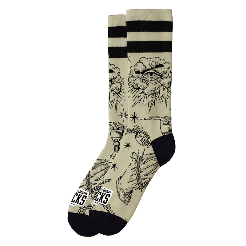Chaussette American Socks Beige et Noir Motif Médiéval Unisexe Vue de coté