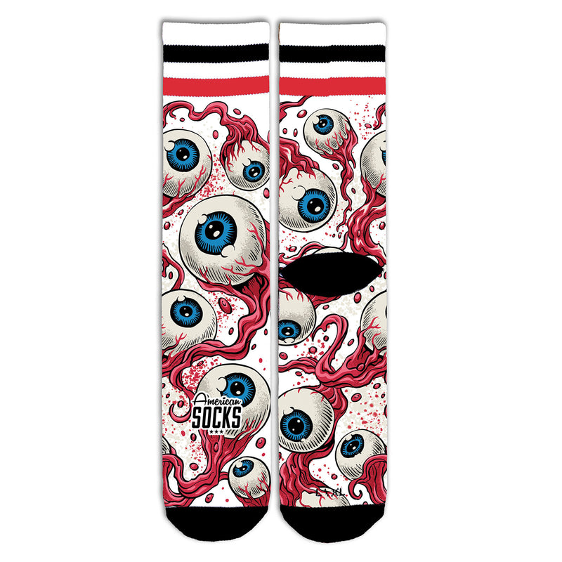 Chaussette American Socks Motif Eye Blanc Rouge et Noir Unisexe Vue de face 