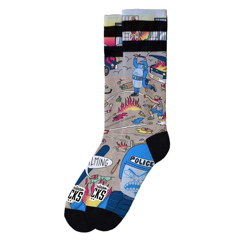 Chaussette American Sock Motif Police Unisexe Multicolore Vue de coté