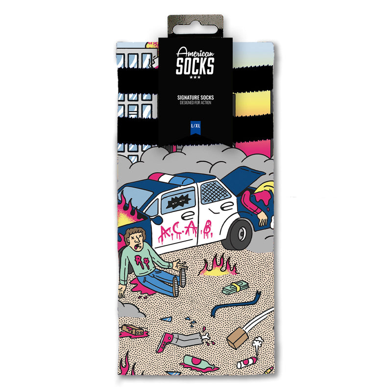 Chaussette American Sock Motif Police Unisexe Multicolore Vue de face packaging