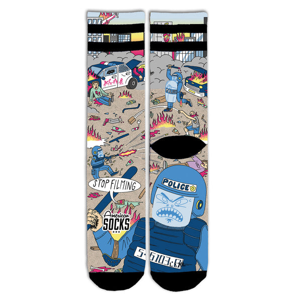 Chaussette American Sock Motif Police Unisexe Multicolore Vue de face