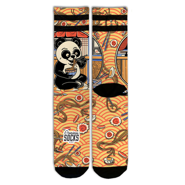 Chaussette American Sock Orange Motif Panda mange Nouille Vue de face 