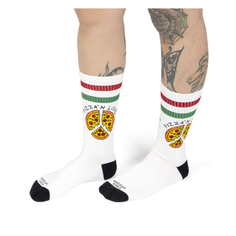 Chaussette American Socks Blanc Unisexe Motif Pizza Vue de coté mannequin