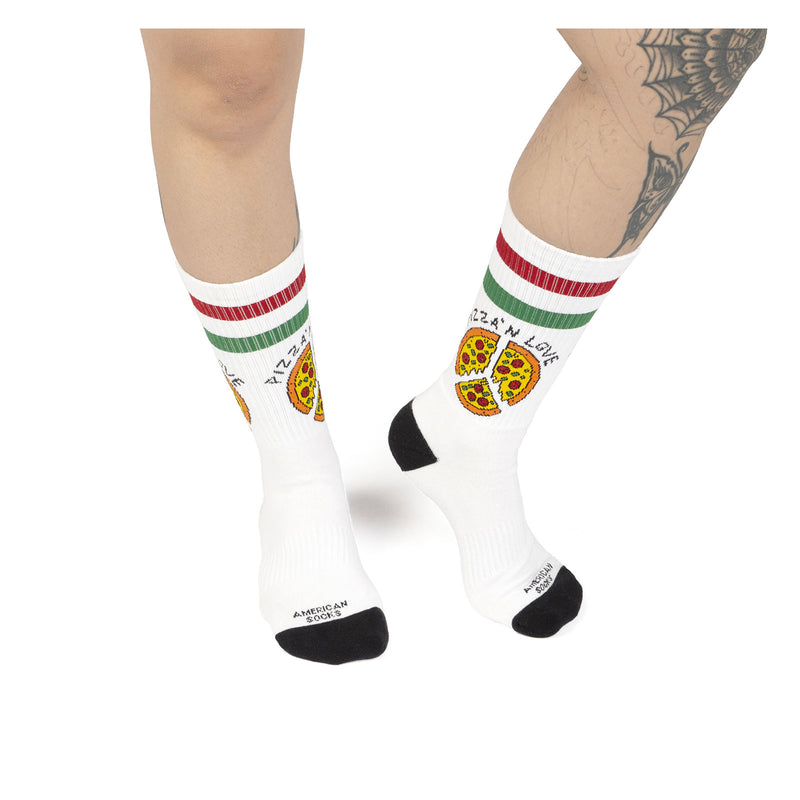 Chaussette American Socks Blanc Unisexe Motif Pizza Vue de face et coté mannequin