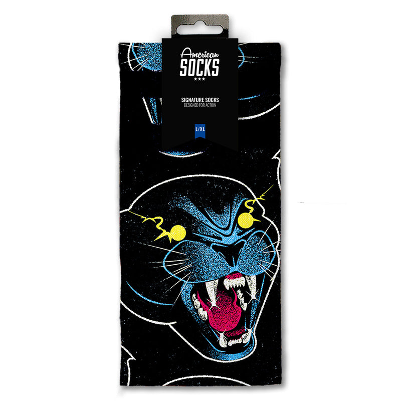 Chaussette American Socks Unisexe Noir avec motif Panthère vue de face packaging