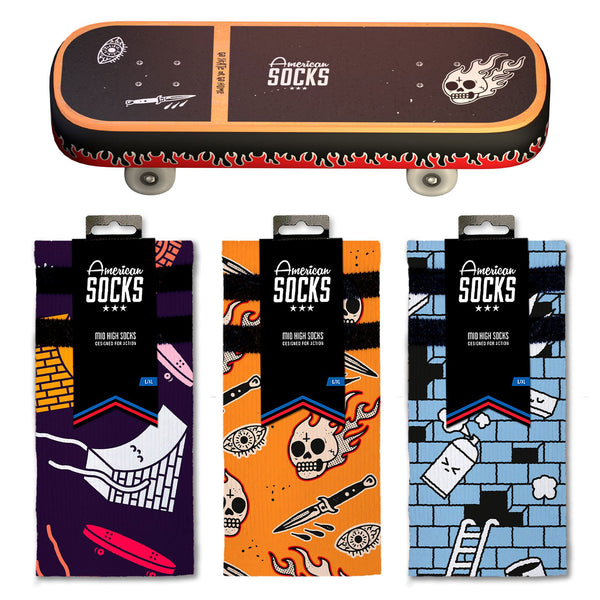 Pack de 3 Chaussette American Socks Unisexe Motif Skateboard Vue de Face