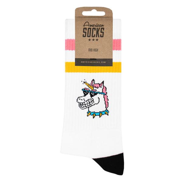 Chaussette American Socks Blanc Unisexe Motif Licorne Vue de face