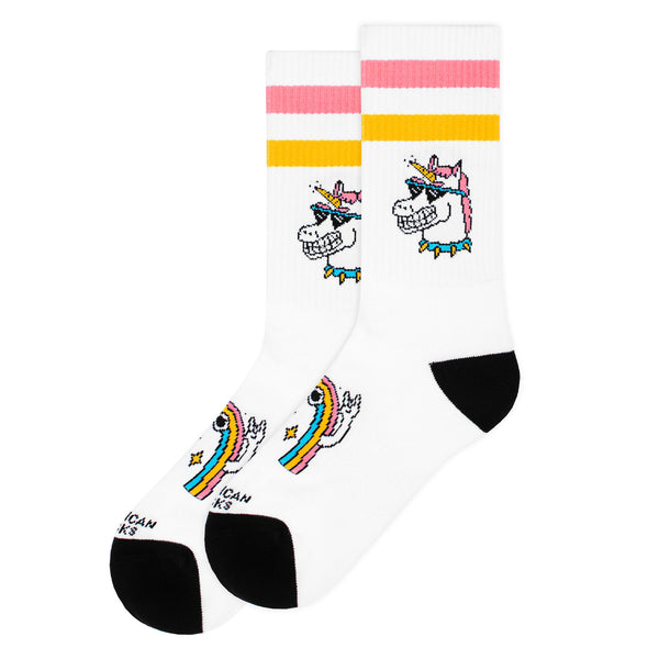 Chaussette American Socks Blanc Unisexe Motif Licorne Vue de coté