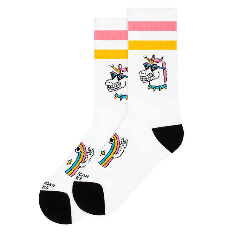Chaussette American Socks Blanc Unisexe Motif Licorne Vue de coté