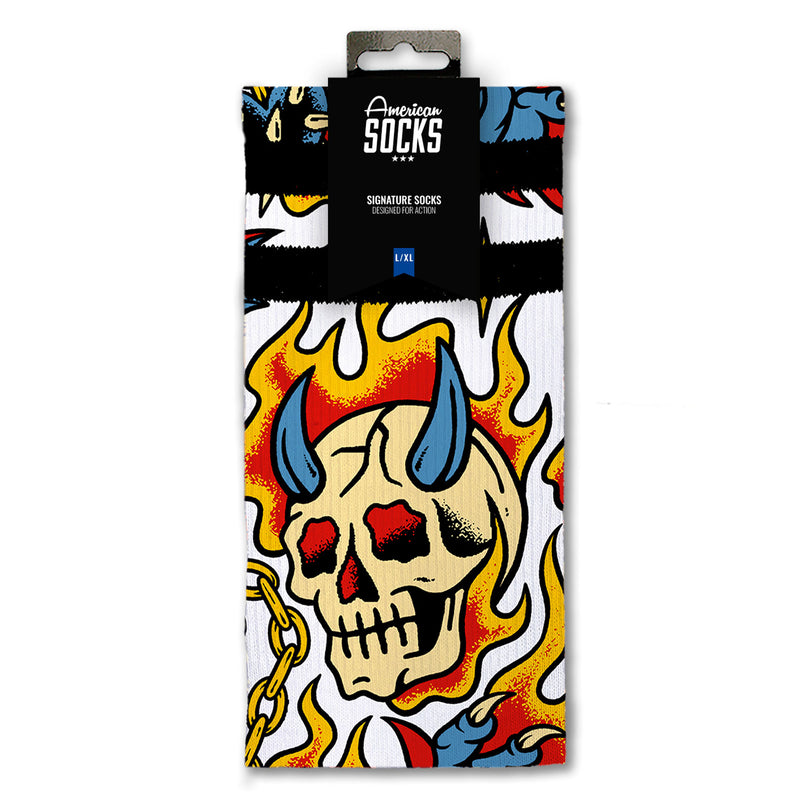 Chausettes American Sock Motif Flamme Old School Unisexe Vue de face packaging