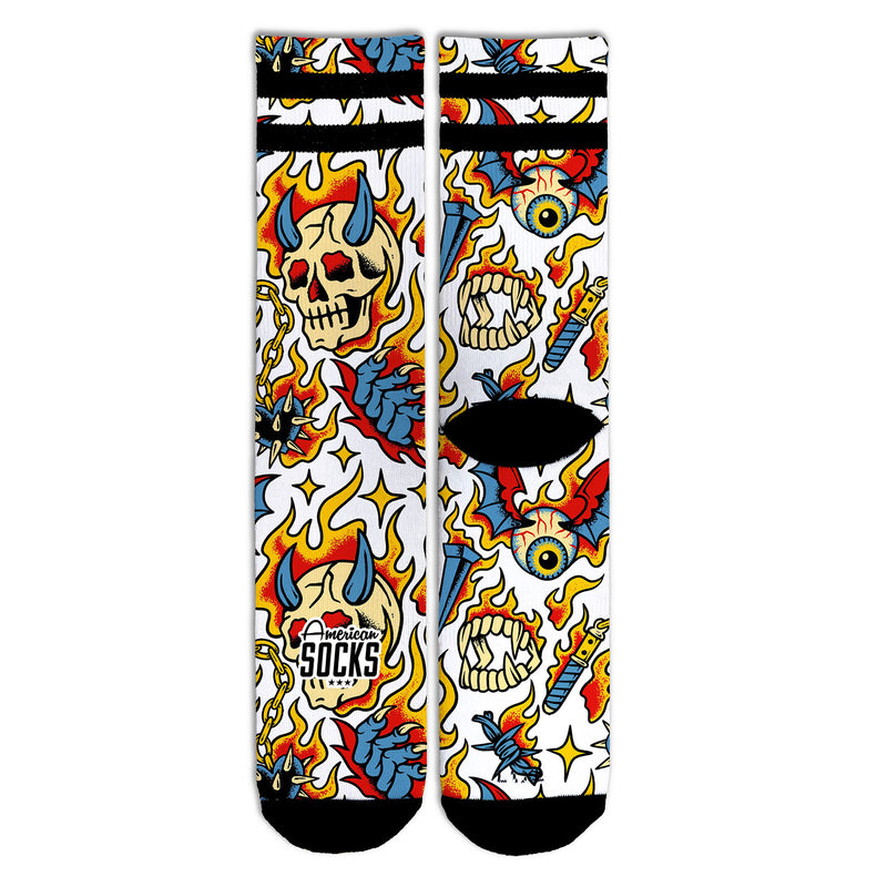 Chausettes American Sock Motif Flamme Old School Unisexe Vue de face