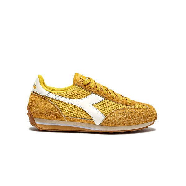  Side view of Diadora Rally Yellow retro sneakers with bold 2000s streetwear design