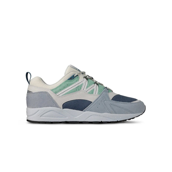 Side view of Karhu Fusion 2.0 Pearl Blue and Bright White – retro running sneaker with suede and mesh upper