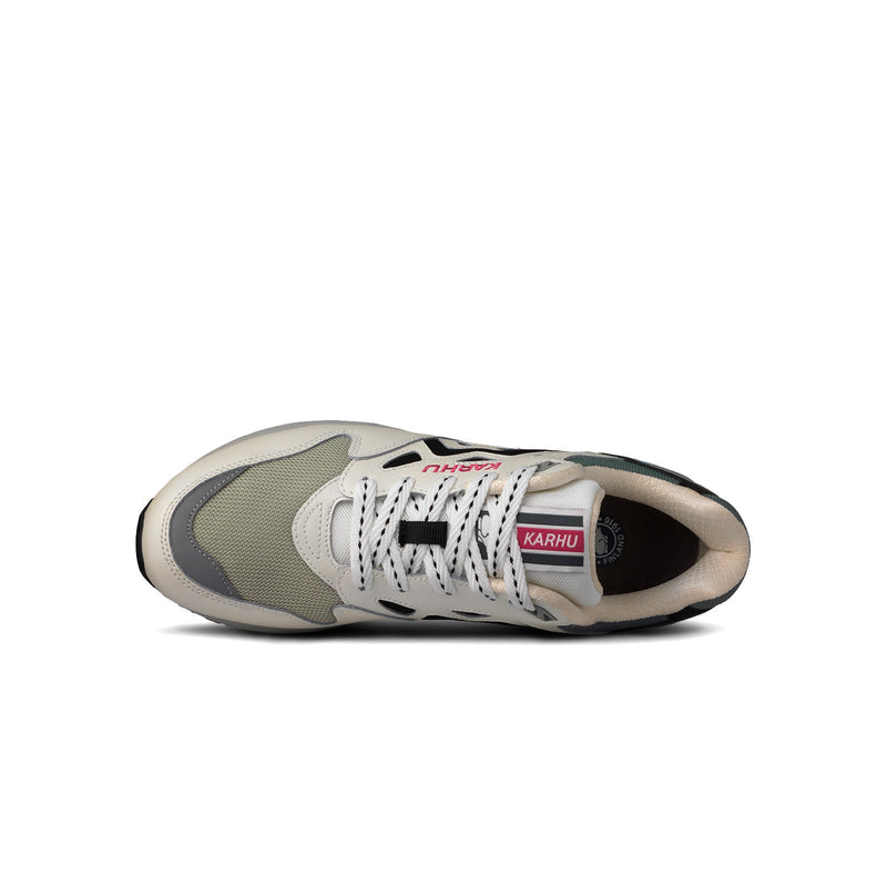 Top-down view of Karhu Legacy 96 – laces and padded tongue