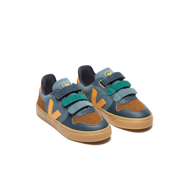 baskets veja enfants bleu à scratchs garcons vue de trois quarts