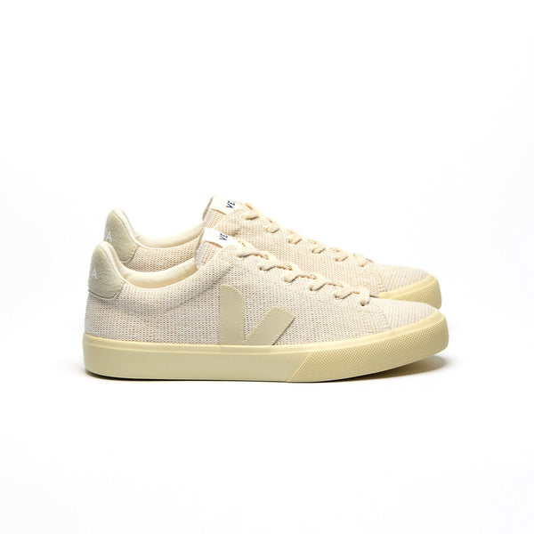 Side view of Veja Campo CA – sustainable sneakers in J-Mesh material, color Jute and Pierre