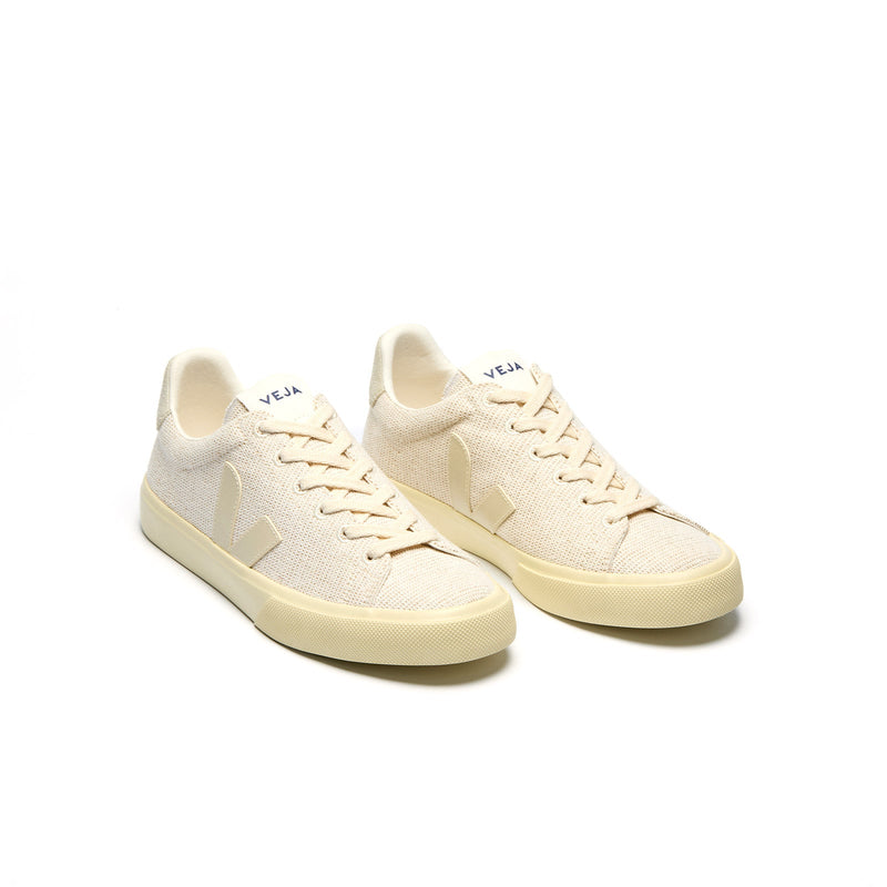 Top view of Veja Campo CA – sustainable sneakers featuring beige J-Mesh texture and clean lacing