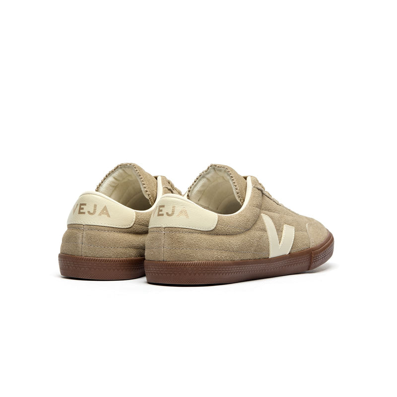 Back view of sustainable VEJA Panenka suede sneakers for women with heel logo