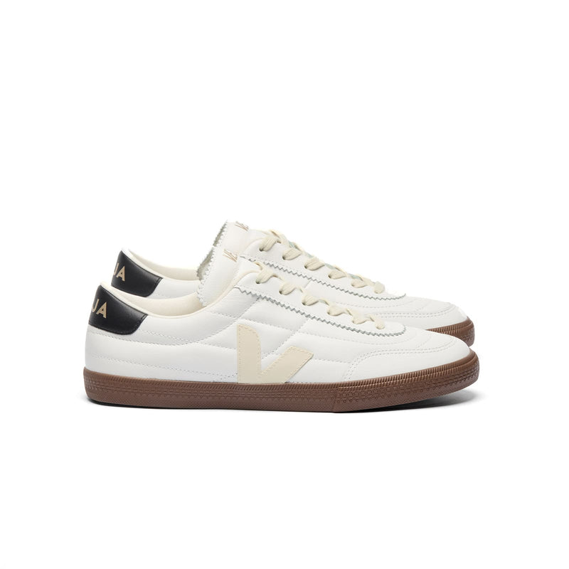 Side view of sustainable VEJA Panenka OT Leather sneakers in white and earth tones