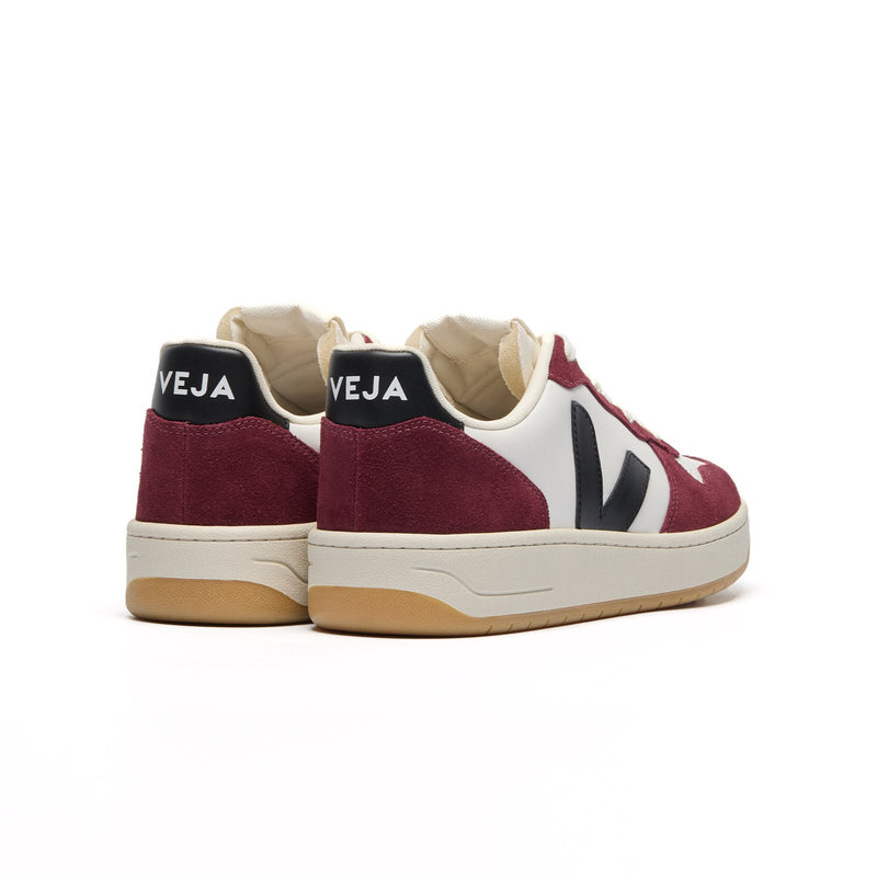 Back view of Veja V-10 Amarante burgundy women’s sneakers with heel logo detail