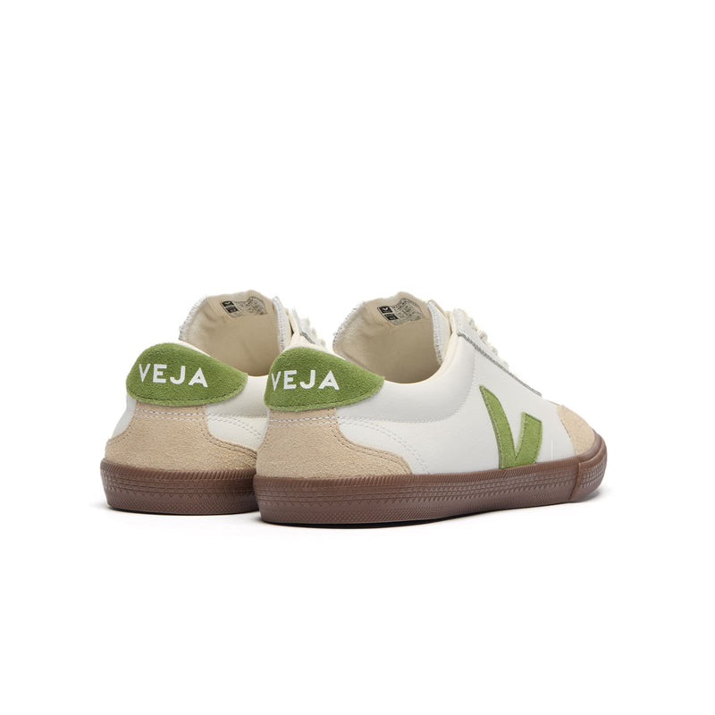  Back heel view of Veja Volley Kiwi women’s sneaker – eco-conscious leather and vintage design