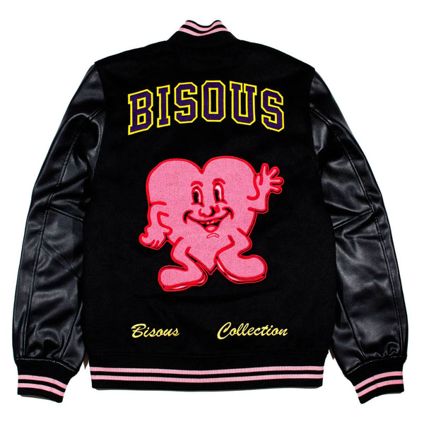 Veste varsity jacket bisous skateboards noir vue de dos