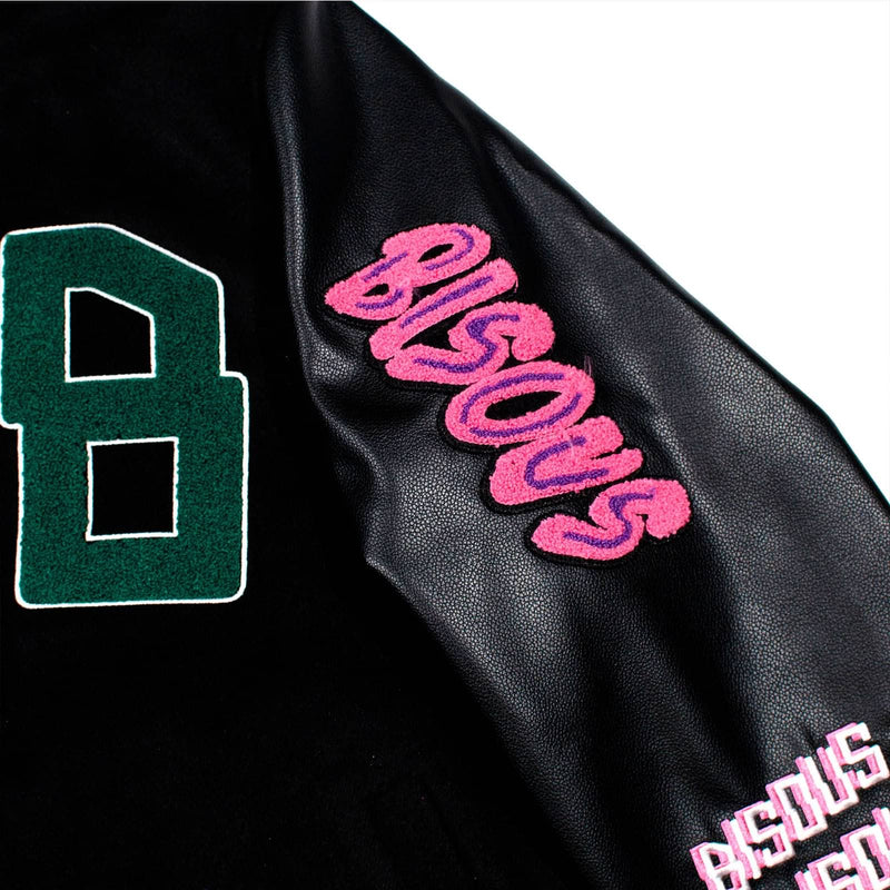 Veste varsity jacket bisous skateboards noir vue de détail manche gauche 