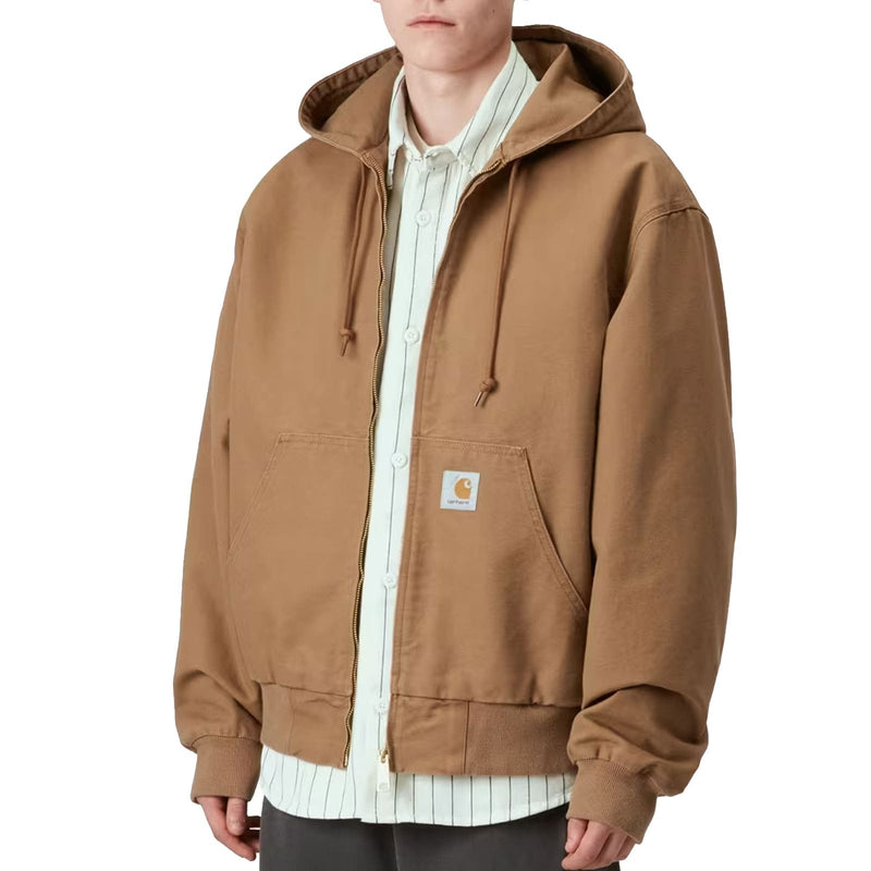 Veste Carhartt  à capuche Brun Vue de face mannequin ouverte 