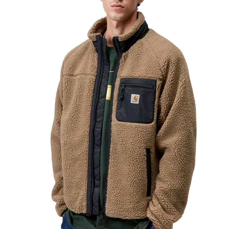Veste Carhartt Polaire Brun Unisexe Vue de face ouverte mannequin 
