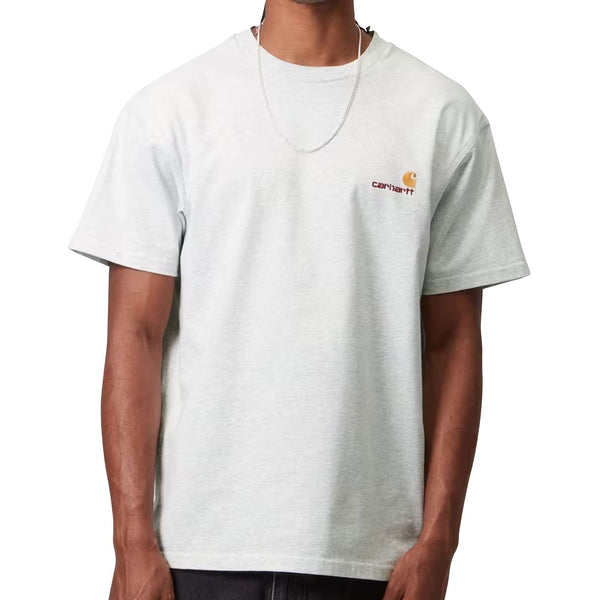 T-shirt carhartt american script gris vue de face mannequin
