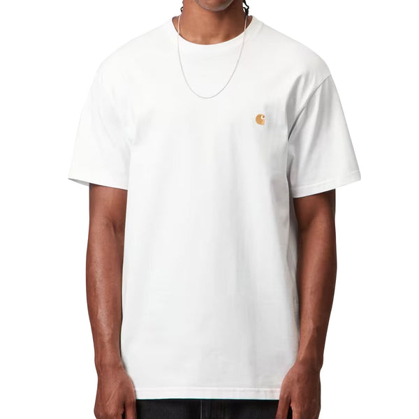T-shirt carhartt blanc broderie chase gold vue de face mannequin