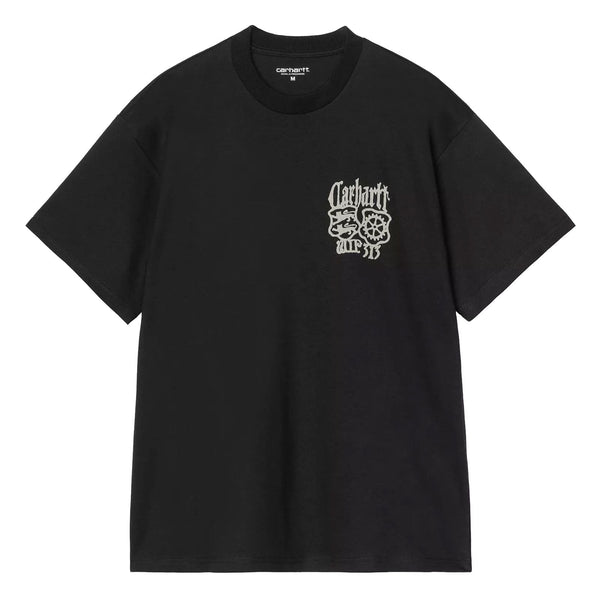 T-Shirt Carhartt Noir Homme avec Graphisme Médiéval a l'avant gauche - Vue de face