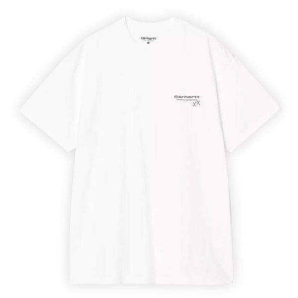 T-shirt carhartt blanc avec graphisme coeur garble dans le dos vue de face