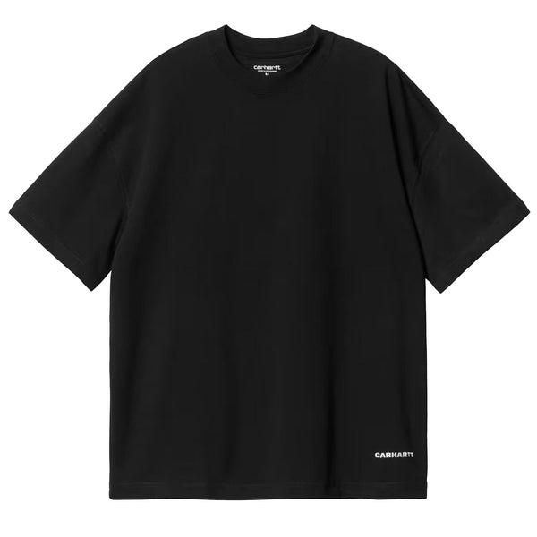 T-shirt Carhartt noir  homme avec broderie blanche sur le bas gauche - Vue de face