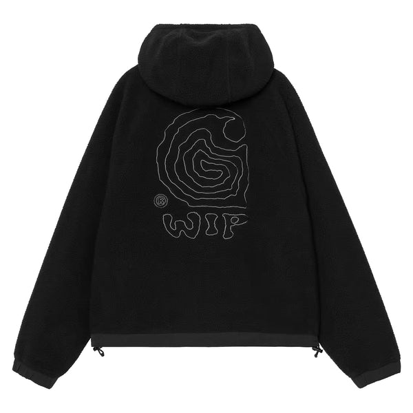 Veste a capuche Carhartt Polaire Noir Femme avec broderie Hélix Carhartt a l'arrière - Vue de dos 