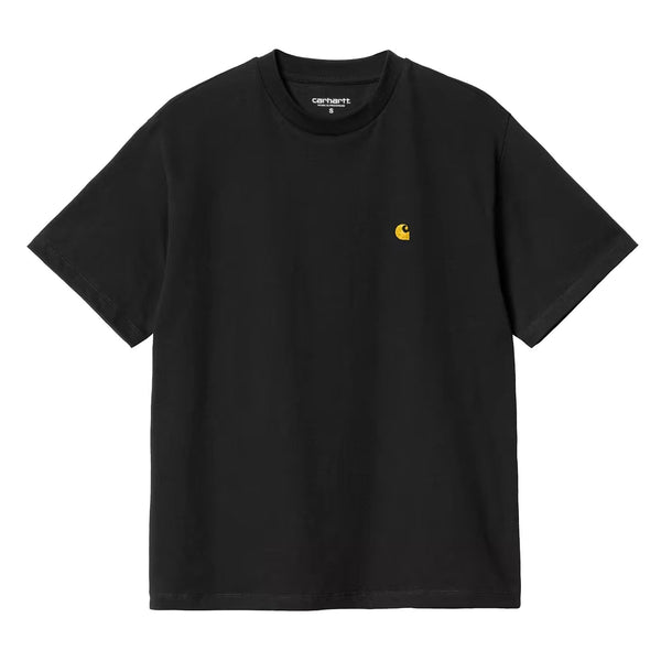 T-shirt Carhartt noir femme avec broderie logo Gold a l'avant gauche - vue de face