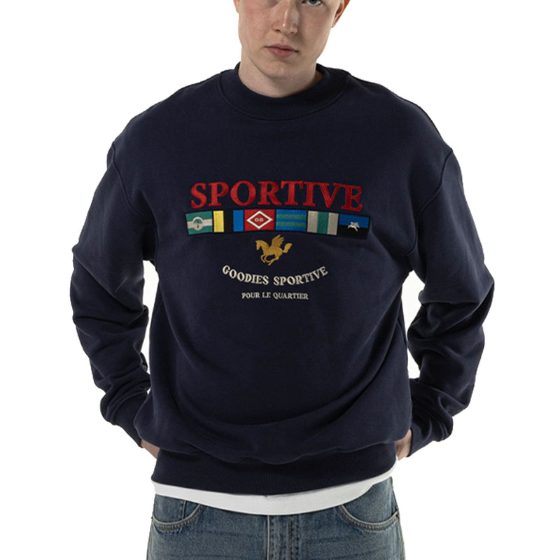 Crewneck Goodies Sportive Navy Blue Vue de face mannequin