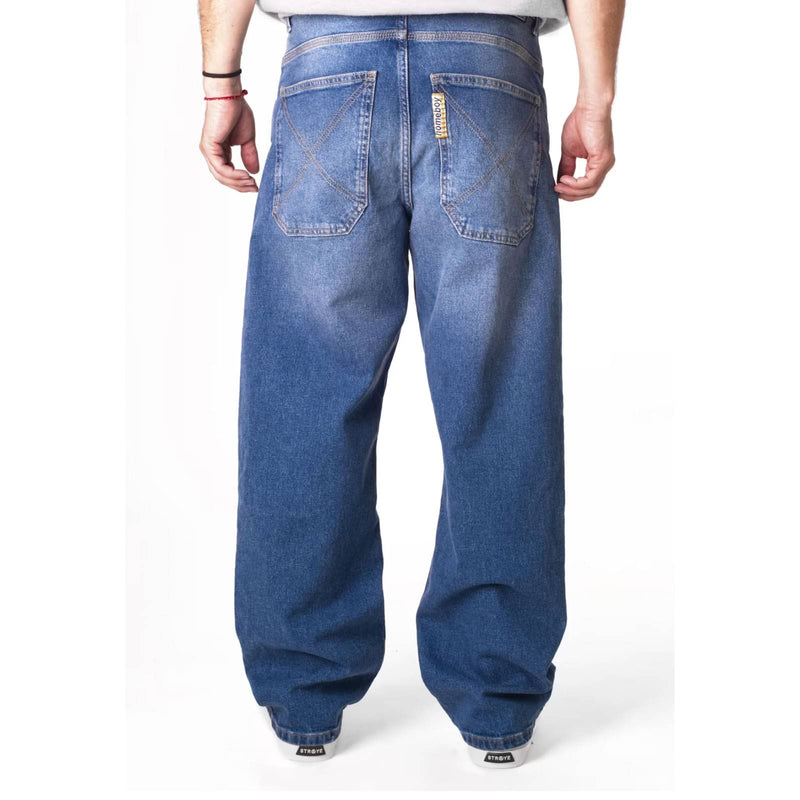 Pantalon Jeans Baggy Bleu délavé vue de dos mannequin