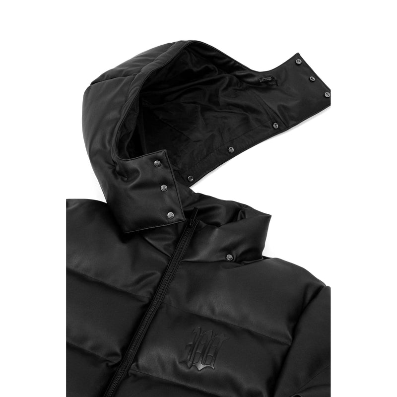 Puffer Hood Faux Leather // Black