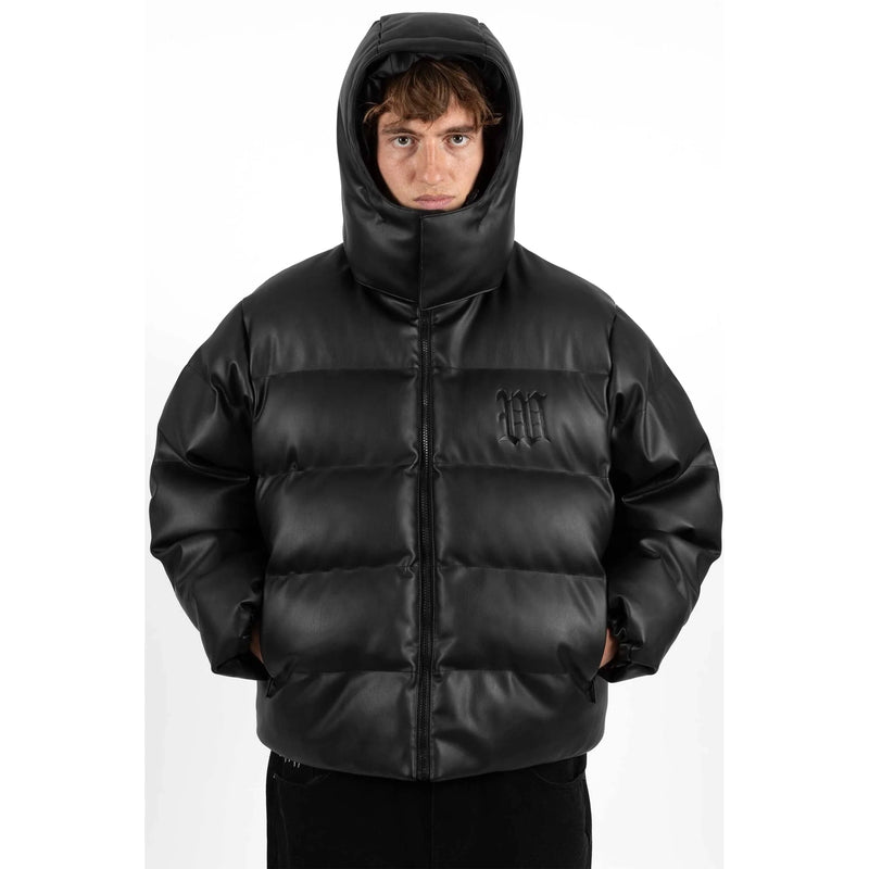 Puffer Hood Faux Leather // Black