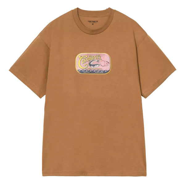 T-shirt Carhartt Brun Homme avec graphisme boite de Sardine Carhartt rouge a l'avant - Vue de face 
