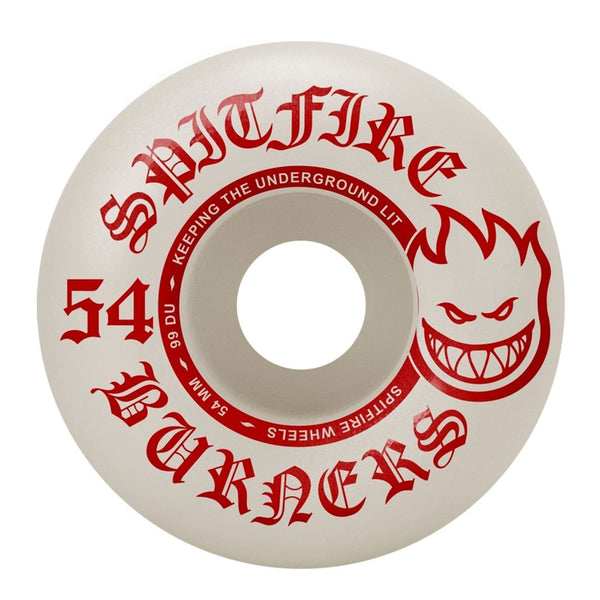 Roue Spitfire Wheels Blanche et Rouge 54mm 99A vue de face 