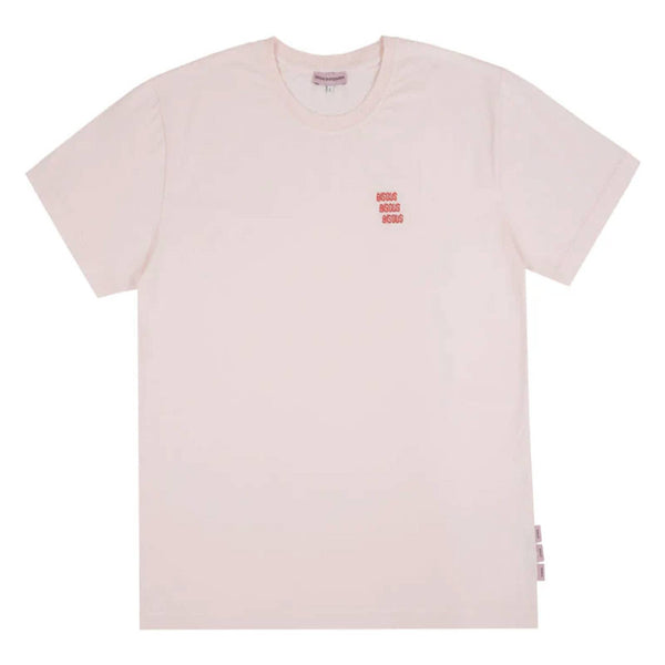 T-shirt bisous skateboard effet usé rose avec broderie x3 bisous rouge a l'avant - vue de face