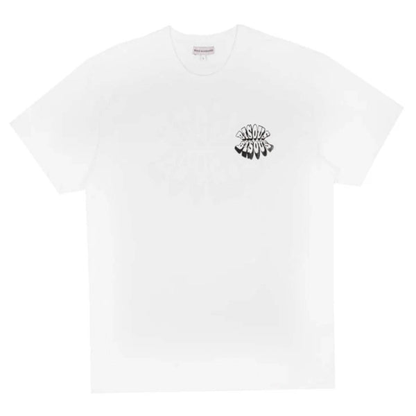 T-shirt bisous skateboard blanc avec graphisme bisous lips dans le dos - vue de face