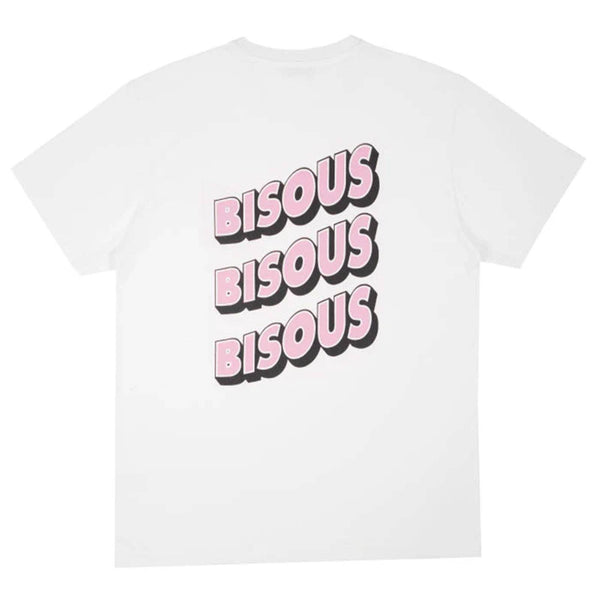 T-shirt bisous skateboard blanc avec graphisme bisous sonics rose dans le dos vue de dos